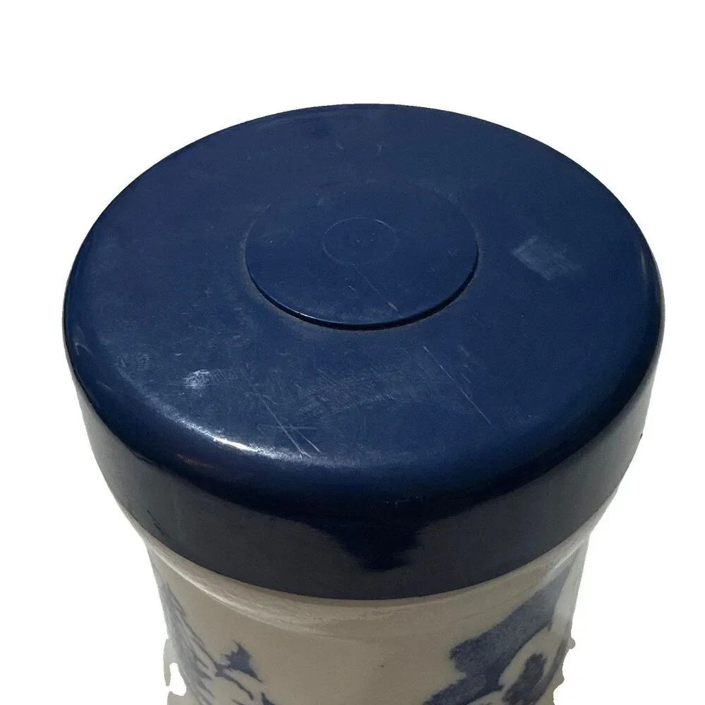 Vintage Willem II Opaline Milk Glass Cigar Tobacco Jar Blue Dutch Scene Lid